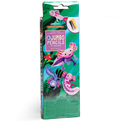 eeBoo: Axolotl Jumbo Double-Sided Colored Pencils – 6 Pencils, 12 Metallic & Fluorescent Colors, Art Supplies for Kids