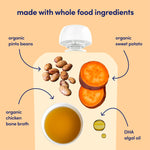 Cerebelly Organic Baby Food Pouches, Sweet Potato Pinto Bean with Chicken Bone Broth, 16 Nutrients, Protein & Healthy Fats, 4oz, 12 Pack