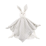 Striped rabbit-shaped comfort blanket on a white background