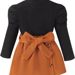 fhutpw Baby Toddler Girl Outfits Fall Winter Clothes Turtleneck Knitted Cotton Long Sleeves Tops & Button Mini Skirts Set