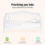 Dream On Me Austin Toddler Day Bed with Rails in White, Low to Floor Toddler Day Bed, Greenguard Gold & Baby Safety Alliance Certified, Non-Toxic Finishes, Side Safety Guard Rail