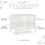 Dream On Me Edgewood 4-in-1 Convertible Mini Baby Crib in White GreenGuard Gold & JPMA, Non-Toxic, Compact 40×25×33″ Design, Converts to Mini Daybed & Twin Bed (Rails to Buy) 1″ Mattress Pad