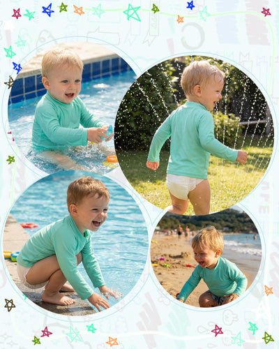 babygoal Baby Lake Blue Long Sleeve Rash Guard Shirt with UPF 50+ Sun Protection for Baby Toddler Boy & Girl Beach Pool Swimming SY04-6-12M-B