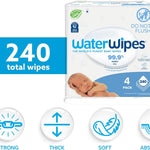 WaterWipes Original Baby Wipes, 99.9% Water-Based Wipes, Unscented & Hypoallergenic for Sensitive Skin, 240 Count (4 Packs), Packaging May Vary