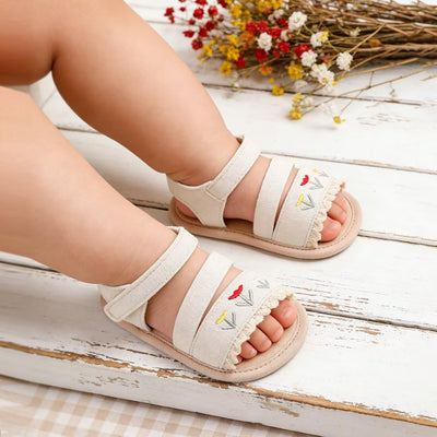Newborn Summer Baby Girls Sandals Cute Flower First Walking Shoes Anti-Slip Soft Sole Sandal Shoes Infant Crib Shoes