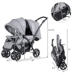 BABY JOY Double Stroller - Foldable Lightweight Twin Stroller with Tandem Seating, Adjustable Backrest/Canopy/Footrest, 5-Point Harness, Storage Basket, Newborn and Toddler (Gray)