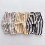 Baby Boys Striped Pants Toddler Girls Baggy Sweatpants Cute Barrel Joggers Cotton Breathable Lightweight Trousers Summer Elastic Waist Bottoms with Drawstring,Beige, Size 3-6 Months