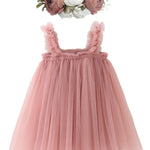 BGFKS Layered Tulle Tutu Dress for Toddler Girls,Baby Girl Rainbow Tutu Princess Skirt Set with Flower Headband.(Dusty Rose,18 Months)