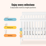 Dream On Me Jayden 4‑in‑1 Mini Convertible Baby Crib & Changer with Storage in White, Pinewood, GreenGuard Gold & BSA, 1” Mattress Pad, 3 Mattress Heights, Converts to Mini Day & Twin-Size Bed