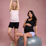 Motherhood Maternity Women's Over The Belly Ribbed Biker Pregnancy Workout Shorts, Black, Medium