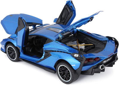 SASBSC Lambo Toy Cars Sian Fkp37 Diecast Metal Model Car with Light and Sound Pull Back Car Toys for Boys Age 3 + Year Old (Blue)