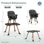Dream On Me Luna 4-in-1 Convertible High Chair – Transforms into a Booster & Toddler Seat, Then into a Toddler Chair & Table, 5-Point Safety Harness, Adjustable Tray, Anti-Skid Padded Feet – Black