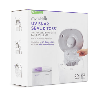 Munchkin® UV Snap, Seal & Toss™ Diaper Pail Refill Bags, Holds up to 600 Newborn Diapers, 20 Pack