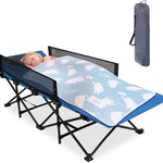REDCAMP Kids Cot for Sleeping 2-7 Years, Portable Travel Toddler Cot Bed with Guardrail, Lightweight for Outdoor Indoor Home, Blue