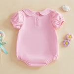 Balaflyie Bubble Romper Baby Boy Girl Cotton Collar Bodysuit Oversize T-shirt Romper Infant Top (Scalloped Collared-Pink,6-12 Months)