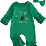 My First Christmas Baby Girl Outfit Santa Long Sleeve Romper Jumpsuit Onesie Christmas Newborn Girl Outfits Clothes