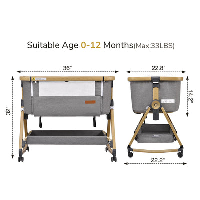 Maydolly Baby Bassinet & Bedside Sleeper, 3 in 1 Rocking Bassinet with Mattress & Sheet, Adjustable Height, Removable Breathable Cover, Easy Folding Infant Crib (Grey)