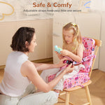 Toddler Booster Seat for Kitchen Chair, Non-Slip Bottom Dining Table Booster Seat with Backrest and Adjustable Straps, Portable Eating Travel Increasing Cushion