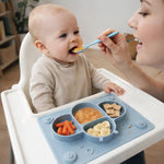 ROCCED Suction Plates for Baby placemat Spoon Fork Set for Toddlers, Silicone Baby Plates with Suction Baby Dishes for Kids Plates-Dusty blue