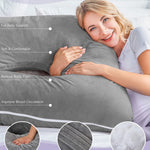 Meiz Pregnancy Pillow, U Shaped Pregnancy Body Pillow with Zipper Removable Cover (Gray- Velvet)