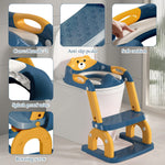 CUXFLS Potty Training Seat with Ladder for Toddlers, 2-in-1 Adjustable Potty Training Toilet for Kids Boys Girls with Splash Guard, Waterproof Cushion, Anti-Slip Pad Step Stool - Dark Blue