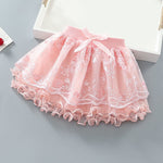Girls Summer Half Skirt Embroidered Pattern Bow Multi Layer Pommel Skirt Casual Outing for 1 to 7 (Pink, 18-24 Months)