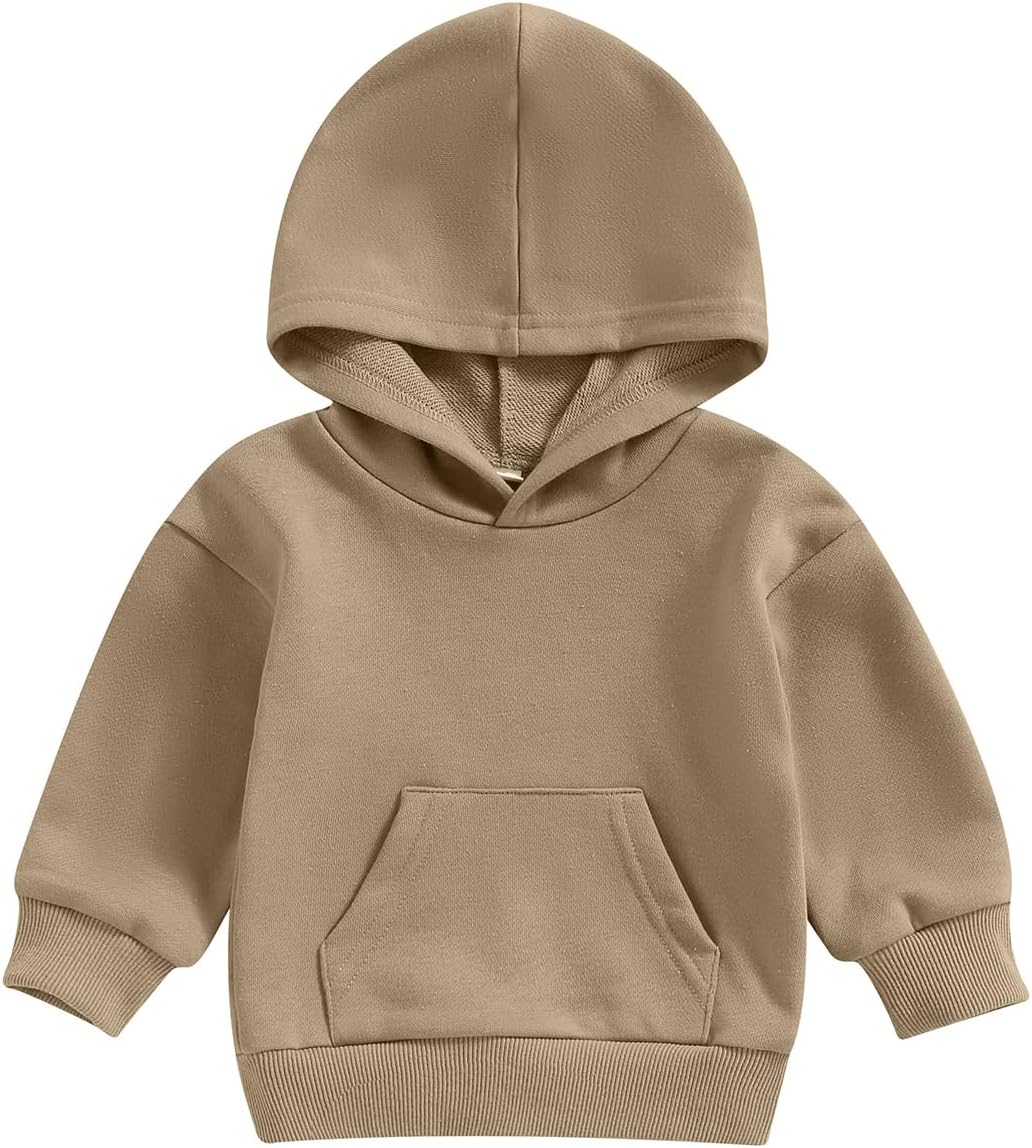 Toddler Baby Boy Girl Hoodies Solid Color Long Sleeve Kangaroo Pocket Hooded Sweatshirt Top Fall Winter Clothes