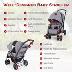 HONEY JOY Double Stroller, Foldable Lightweight Infant Twin with Tandem Seating, 5-Point Harness, Recline Seat, Storage Basket, Compact Baby Double Stroller Newborn and Toddler (Gray)