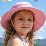HONGTEYA Kids Sun Hat Toddler Summer UV Protection Adjustable Kids Beach Hat with Breathable Mesh for Girls 2-8 Years (US, Age, 6 Months, 24 Months, White + Pink)