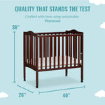 Dream On Me 2-in-1 Lightweight Quick Fold Portable Compact Mini Baby Crib in Espresso, GreenGuard Gold & JPMA, Patented Flat-Folding, Converts to Playpen in Seconds, Locking Wheels, 1″ Mattress Pad