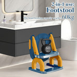 CUXFLS Potty Training Seat with Ladder for Toddlers, 2-in-1 Adjustable Potty Training Toilet for Kids Boys Girls with Splash Guard, Waterproof Cushion, Anti-Slip Pad Step Stool - Dark Blue