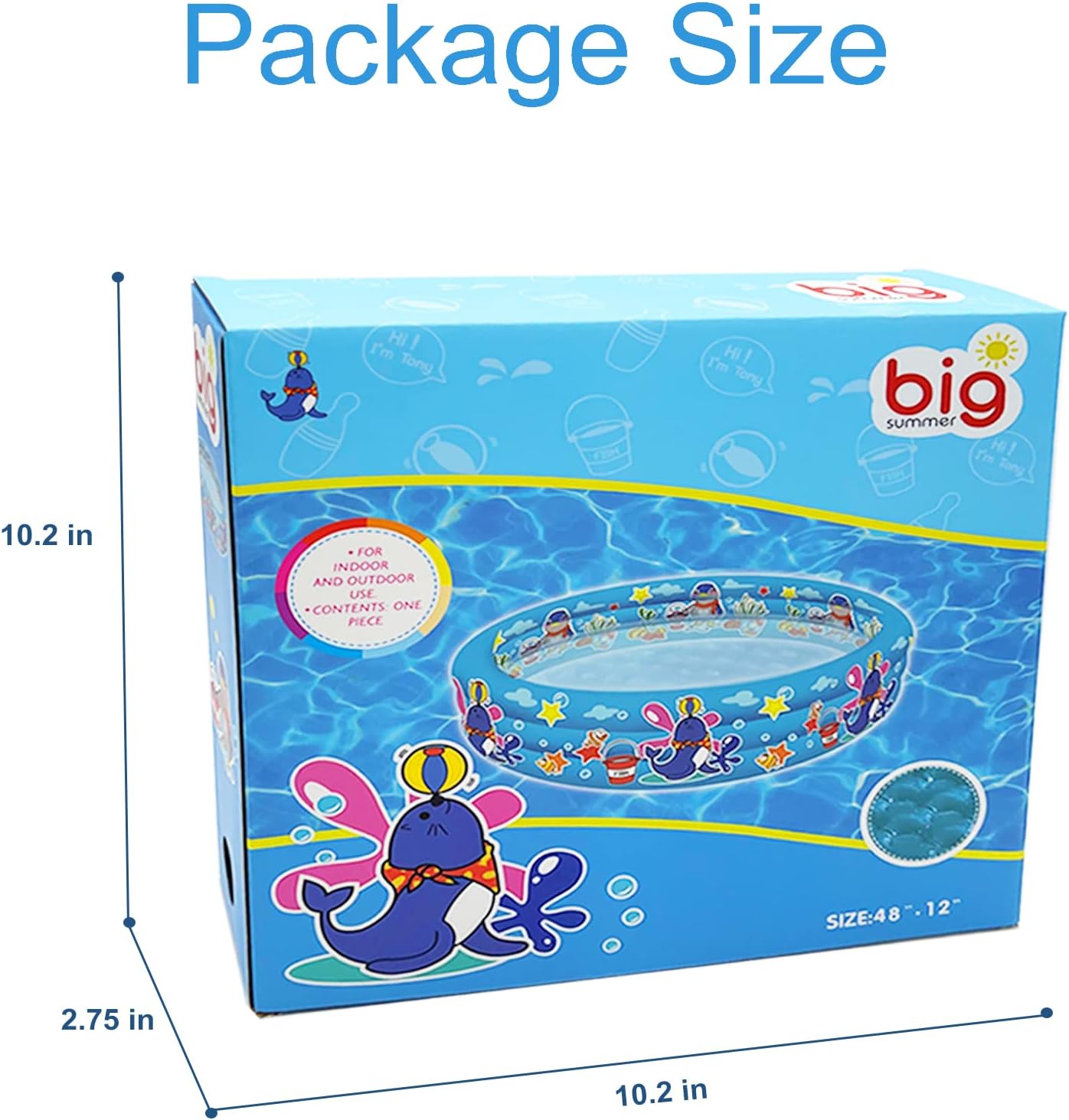 3 Rings Kiddie Pool for Toddler, 48”X12”，Kids Swimming Pool, Inflatable Baby Ball Pit Pool, Small Infant Pool (Blue)