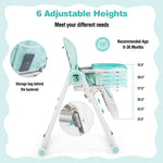 BABY JOY High Chair for Babies & Toddlers, Foldable Highchair with Adjustable Backrest/Footrest/Seat Height, Double Removable Trays, Detachable Seat Cushion, 4 Lockable Wheels (Green)