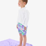 RUGGEDBUTTS Boys UPF50+ Stretch Swim Trunks - Purple Hydrangea Garden, 0-3m