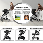 Kinder King 2 in 1 Convertible Baby Stroller, Folding High Landscape Infant Carriage, Newborn Reversible Bassinet Pram, Adjustable Canopy, Diaper Bag, Anti-Shock Toddler Pushchair Stroller, Black