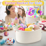 Happyiren Medium Woven Cotton Rope Basket with Handle Empty Decorative Gift Basket for Baby Shower, Graduation, Father's Day, Nursery Storage 13" Dia x 8" W x 6" H