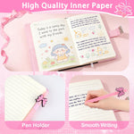 Puchod Diary with Lock for Girls, Gifts for Girl 8 9 10 11 12 13 14 15+ Year Old, Pink Bow Code Secret Diary Girls Journal Notebook with Pen Pink Coquette School Supplies Gifts for Kids Teen Girl