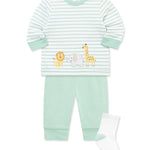 Little Me Clothes for Baby Boys' Safari Jogger Set with Socks, Lichen/Multi, 3 Months