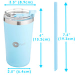 PopYum 13oz Insulated Stainless Steel Kids’ Cups with Lid and Straw, 2-Pack, Blue, Pink, stackable, sippy, baby, child, toddler, tumbler, double wall, vacuum, leak proof