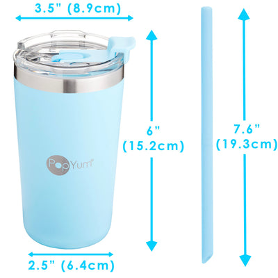 PopYum 13oz Insulated Stainless Steel Kids’ Cups with Lid and Straw, 2-Pack, Blue, Pink, stackable, sippy, baby, child, toddler, tumbler, double wall, vacuum, leak proof