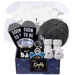 New Dad Gifts Box, 9 Pcs First Time Dad Gifts, Dad to Be Gifts for 1st Time with Tumbler Hat Onesie Socks Keychain for Baby Shower，Unique Kit for Soon to Be or Expecting Father