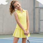 PATPAT Girls Tennis Outfits Size 9-10, Yellow Sleeveless Polo Shirts + Pleated Skort with Built in Shorts 2 Piece Outfits Clothes For Girls Gym Outfits Kids Activewear Sets