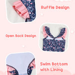 Kucnuzki Baby Girl Bathing Suit One Piece Swimsuit Blue Flower Bikini Set Baby 4T 5T Swimsuit Girls Toddler Ruffled Sleeveless Bathing Suits for Kids