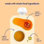 Cerebelly Organic Baby Food Pouches, Butternut Squash Chicken Bone Broth with Thyme, 16 Nutrients, Protein & Healthy Fats, 4oz, 12 Pack