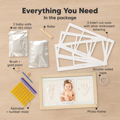 KeaBabies Baby Hand and Footprint Kit - Clay Handprint Keepsake Frame, Newborn Nursery Picture Frame, Personalized New Mom Gifts for Baby First Christmas Shower (Ash Wood)