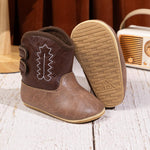 HsdsBebe Baby Boys Girls Western Cowboy Boots Infant Moccasins High Top Booties Toddler Soft Sole Non-Slip First Walker Crib Shoes(ZZY3166 Dark Brown,3)