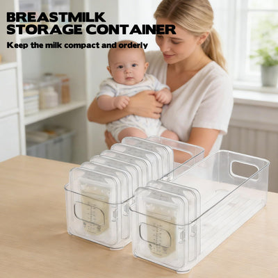 Breastmilk Storage Container, Freezer Flattener Kit, Breastmilk Storage Container, Plastic Storage Bins, Bottles and Breast Milk, Clear Freezer and Fridge Organizer Bins