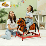 Qaba Spring Rocking Horse, Kids Ride on Horse, Plush Horse Ride-on with Sounds & Foot Stirrups, Saddle for Kids 3-8 Years, Brown