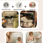 Cuddobaby Baby Bath Seat 3-in-1 【360° Protection Against Side Tipping, 3-Level Adjustable】 ASTM Approved Safety, Detachable Arm, Sitting Up or Lying, Strong Suction, Fit for Flat Surfaces - Gray