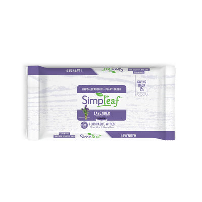 Package of Simpleaf lavender wipes on a white background